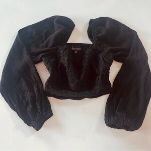 Shyanne Black Embroidered Puff-Sleeve Crop Top
